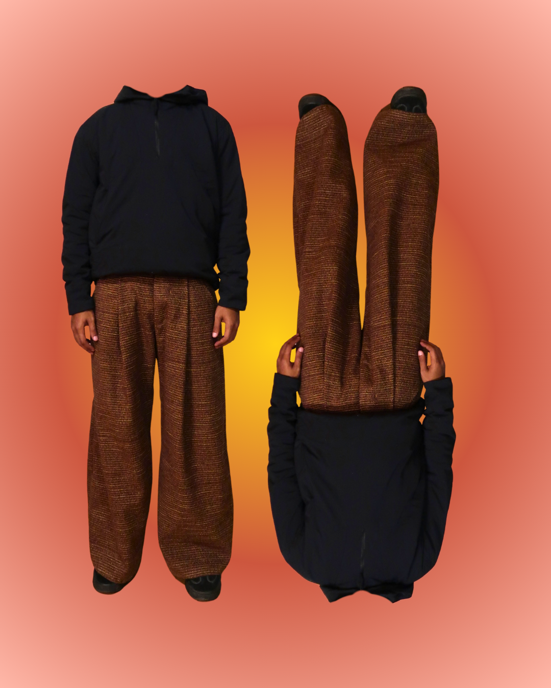 ACAP Wide Leg Baggy Pleated Pants — movement shot, wide leg drape
