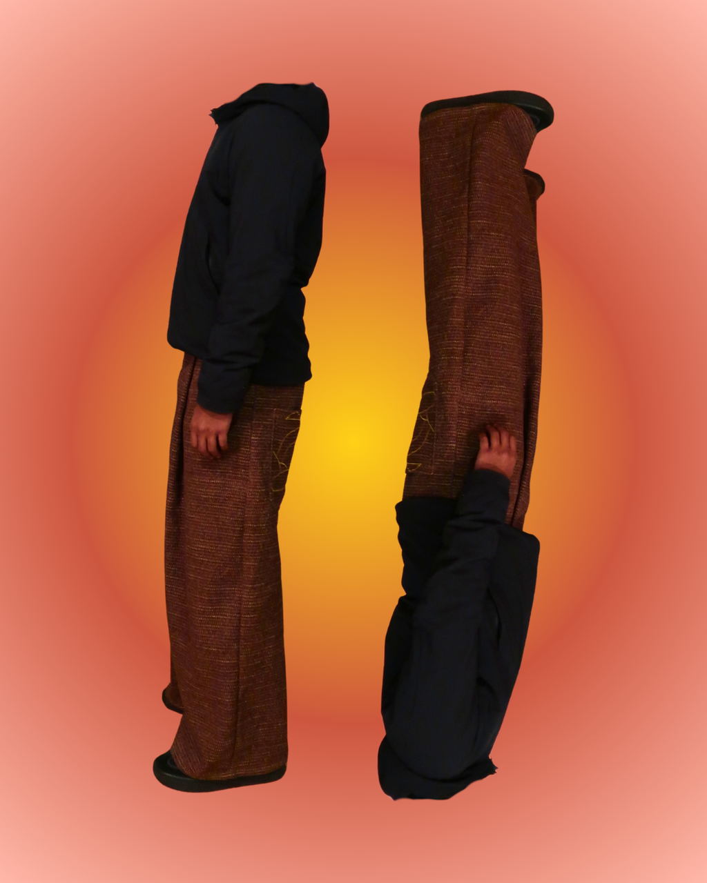 ACAP Wide Leg Baggy Pleated Pants — asymmetric detail close-up