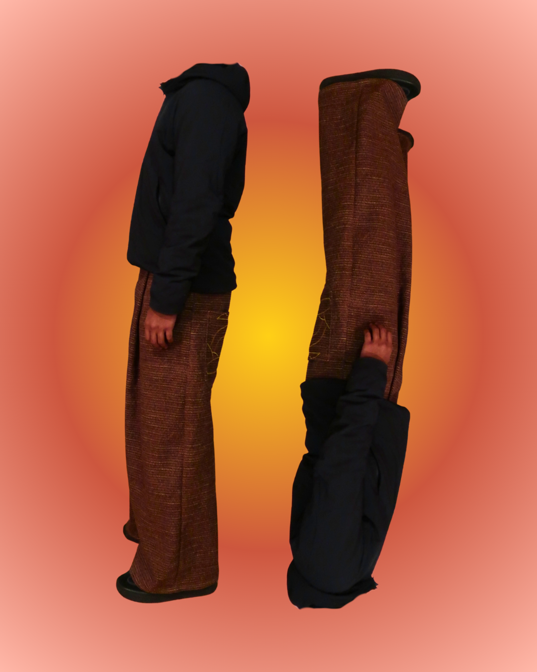 ACAP Wide Leg Baggy Pleated Pants — asymmetric detail close-up