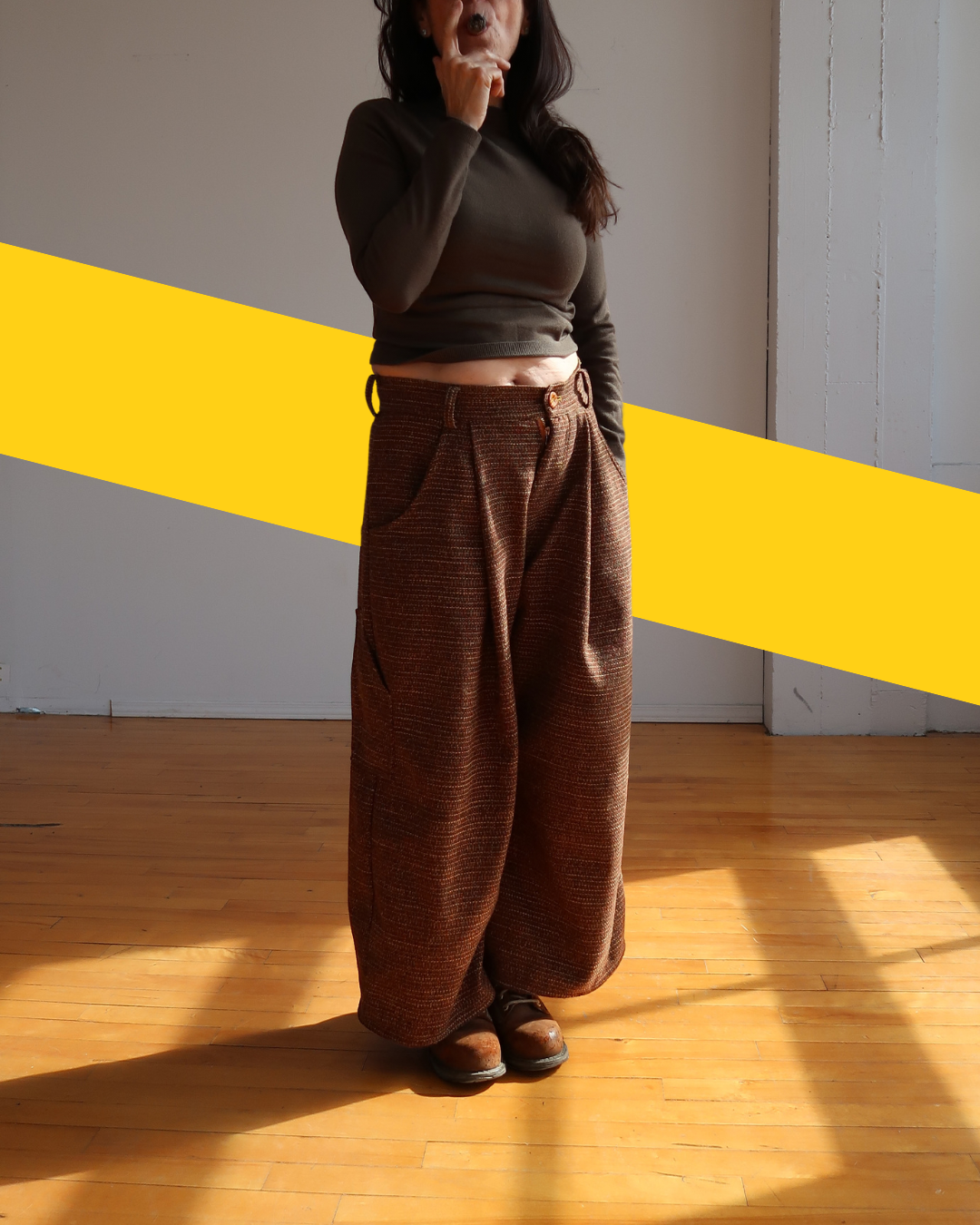 ACAP Wide Leg Baggy Pleated Pants — full length view